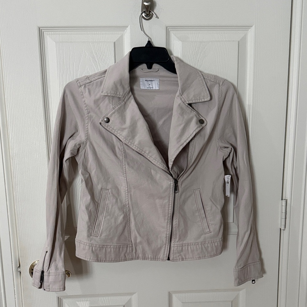 NWT Old Navy Light Taupe Asymmetrical Zip Moto Jacket medium